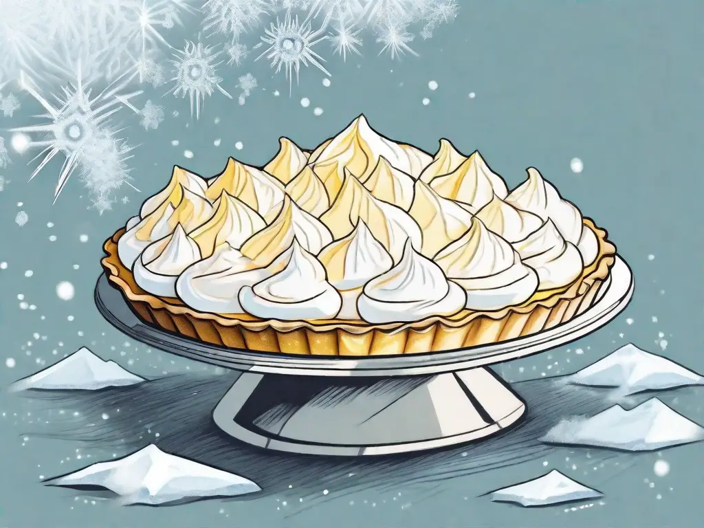 A lemon meringue pie in a freezer