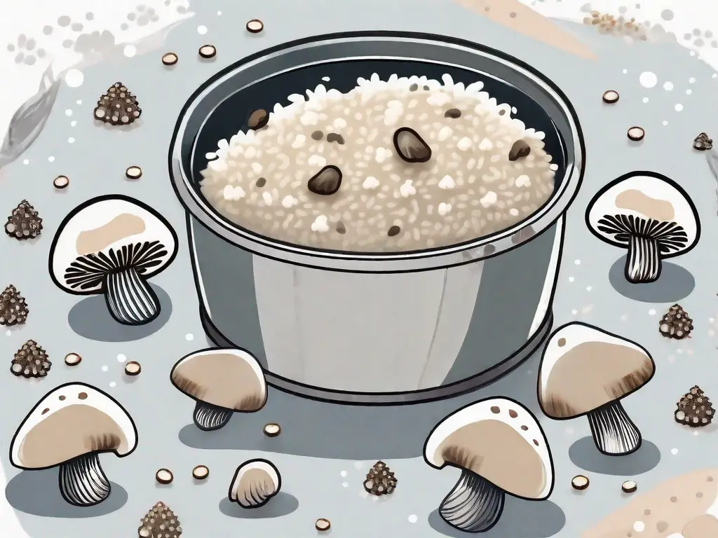 A mushroom risotto in a freezer-safe container