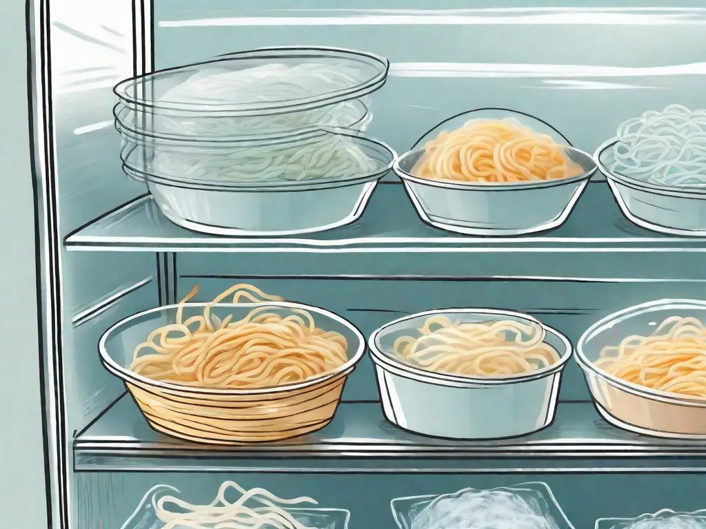 A variety of noodles inside a transparent freezer