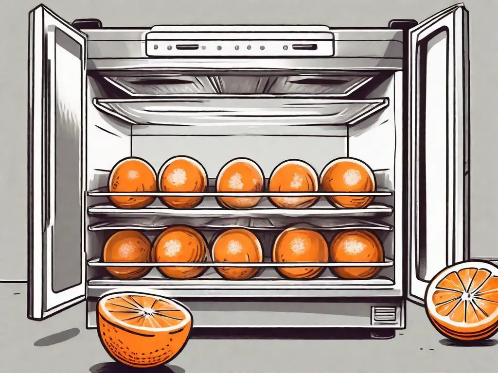 Several oranges in a freezer