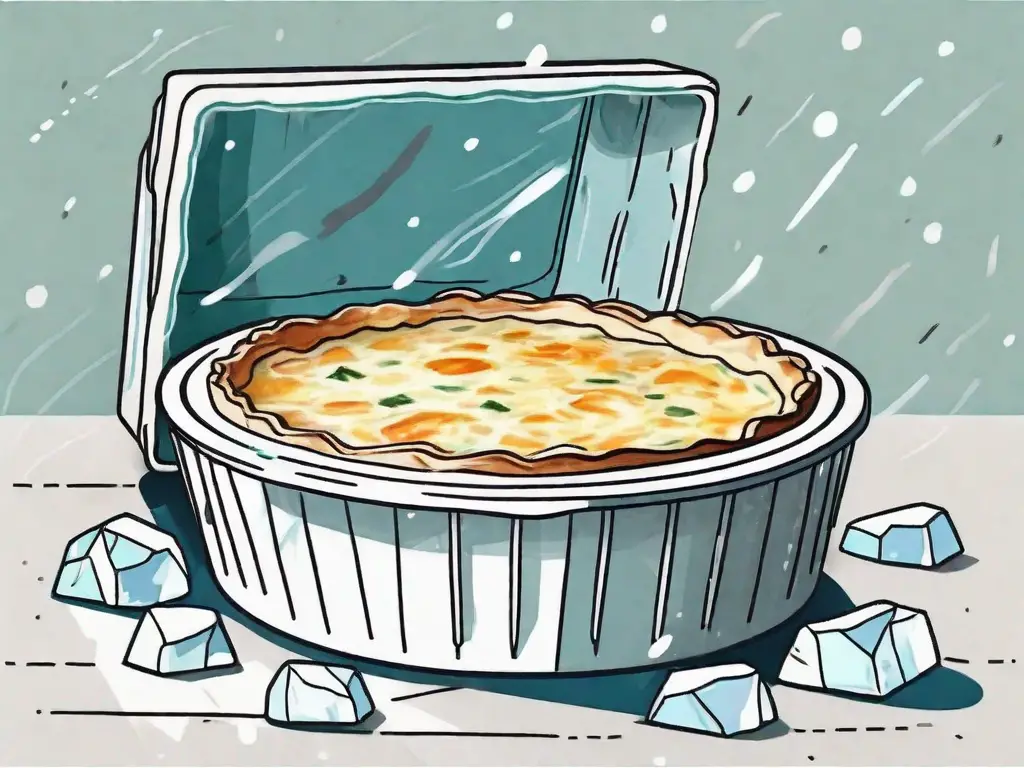 A quiche in a freezer-safe container