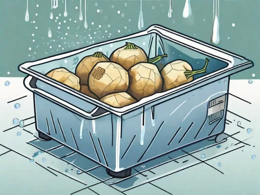 A swede (rutabaga) being placed in a freezer