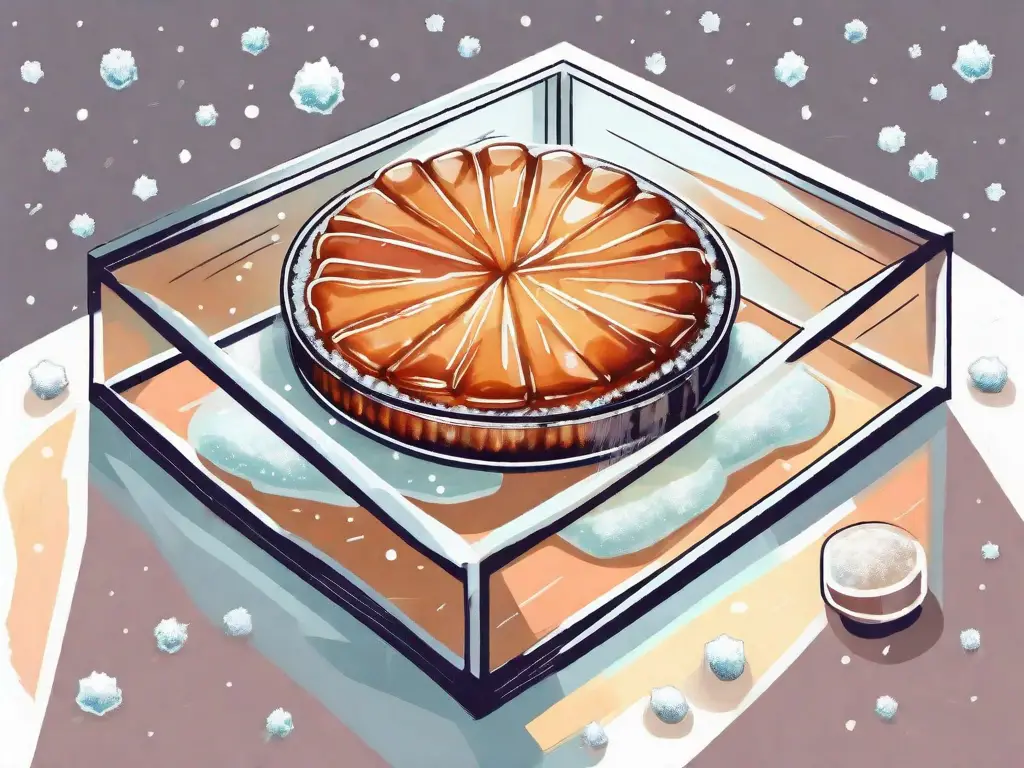 A tarte tatin inside a freezer