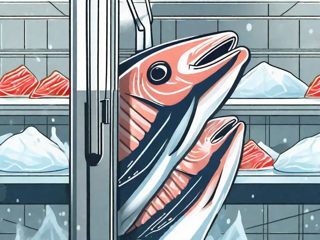 A tuna fish being placed into a freezer