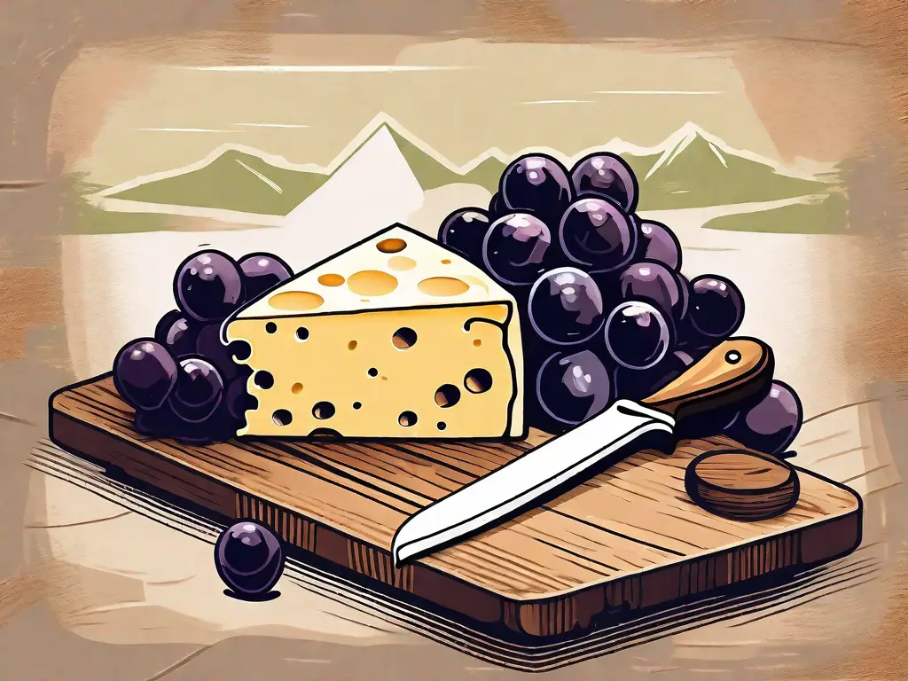 A wedge of cheshire cheese on a rustic wooden board