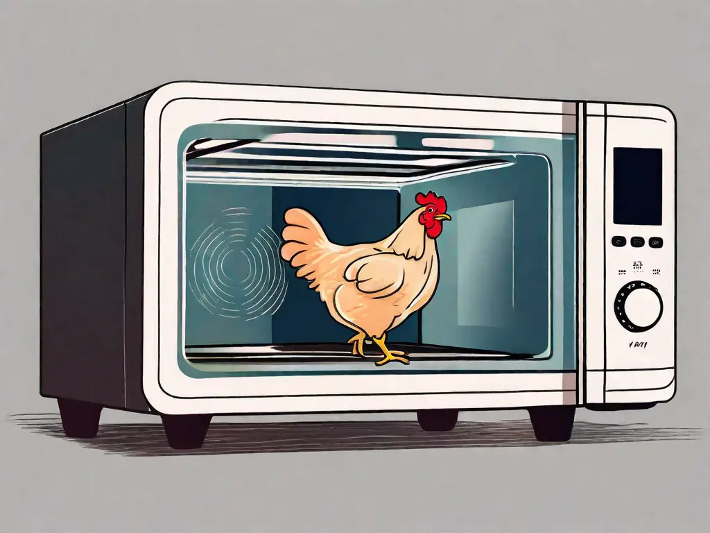 A chicken thigh inside a microwave