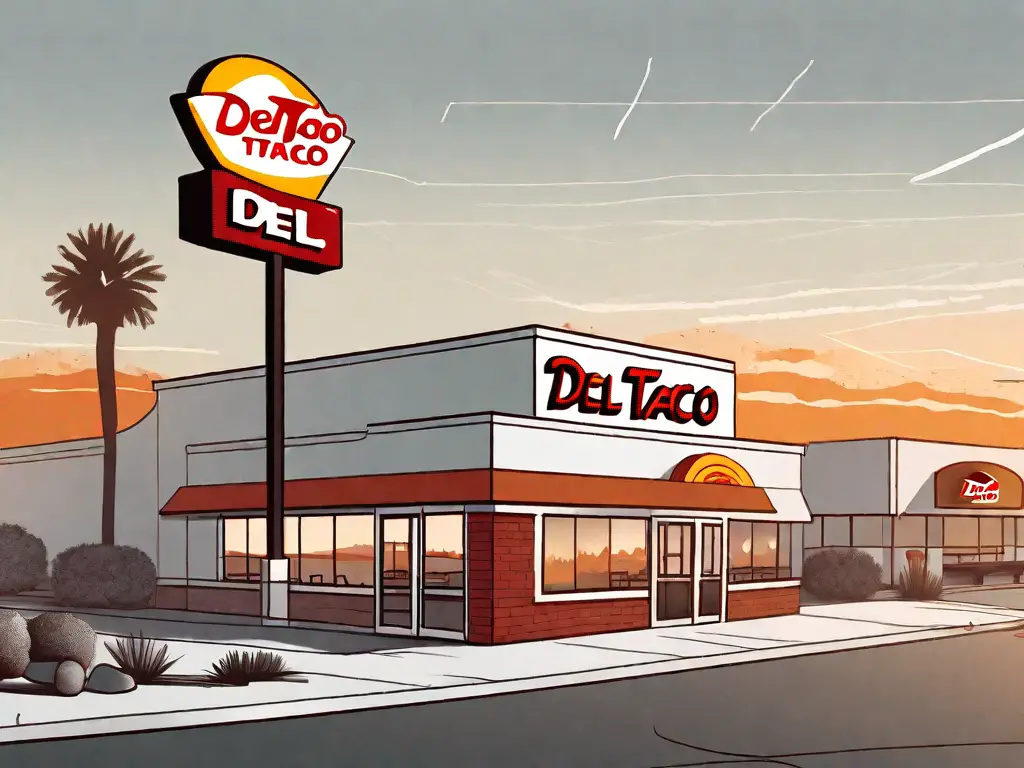 A sunrise over a del taco restaurant