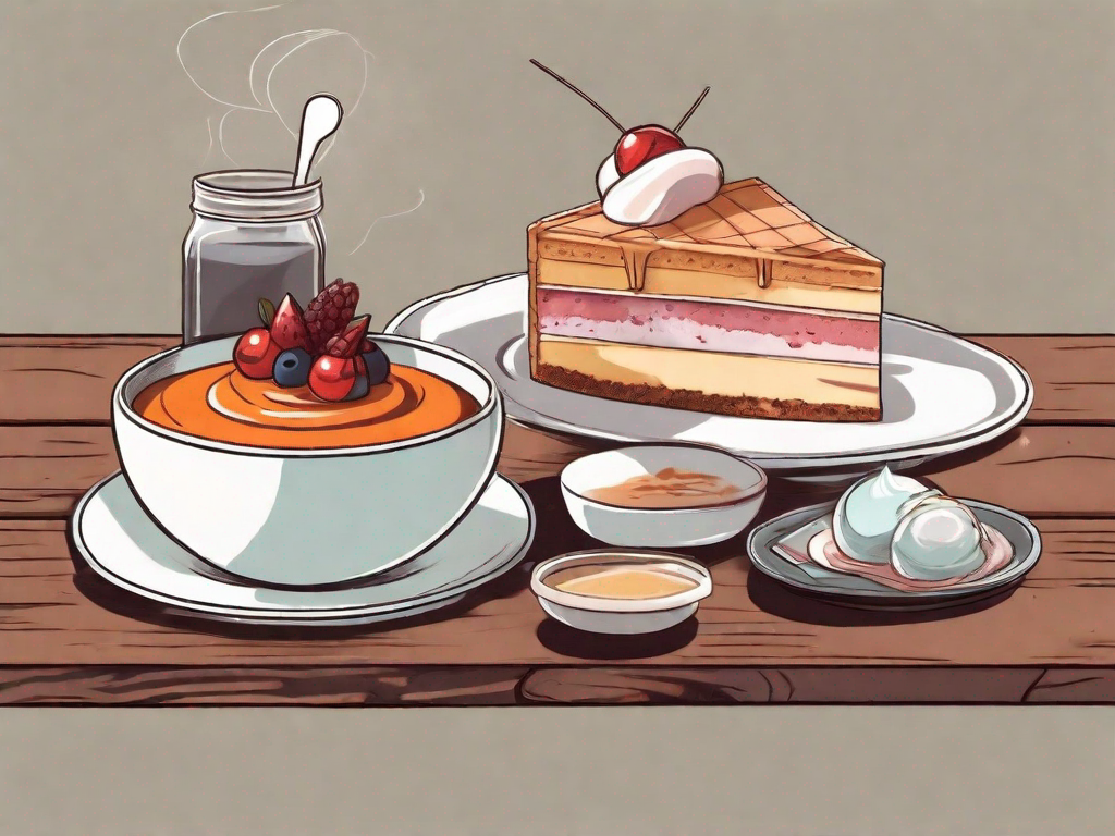 A variety of desserts like a slice of cake