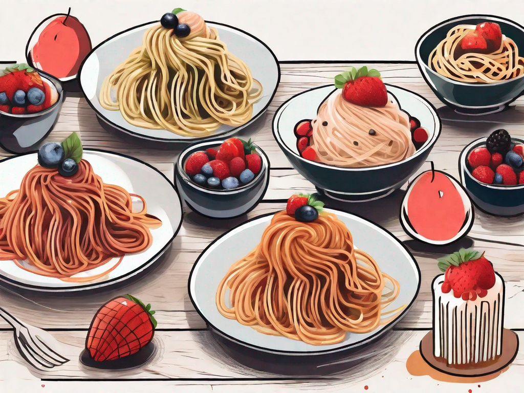 A variety of desserts creatively made with spaghetti
