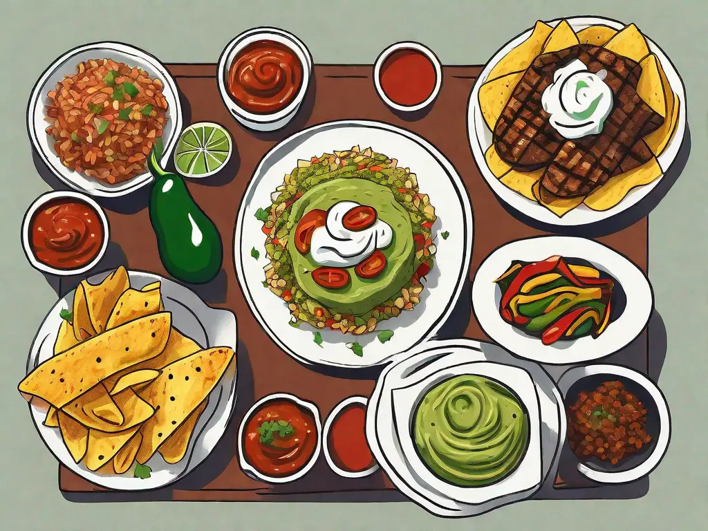 A festive table setting showcasing various dishes like guacamole