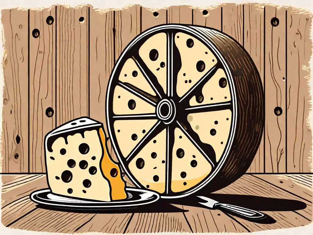 A large wheel of emmental cheese