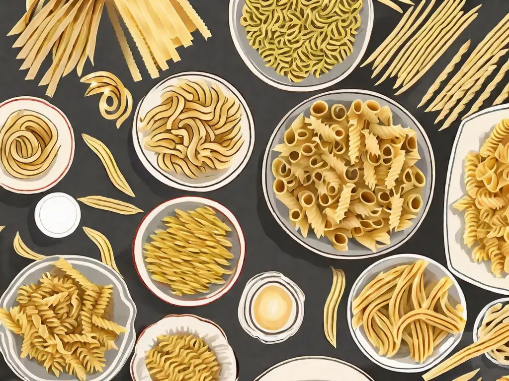 Various types of pasta such as penne