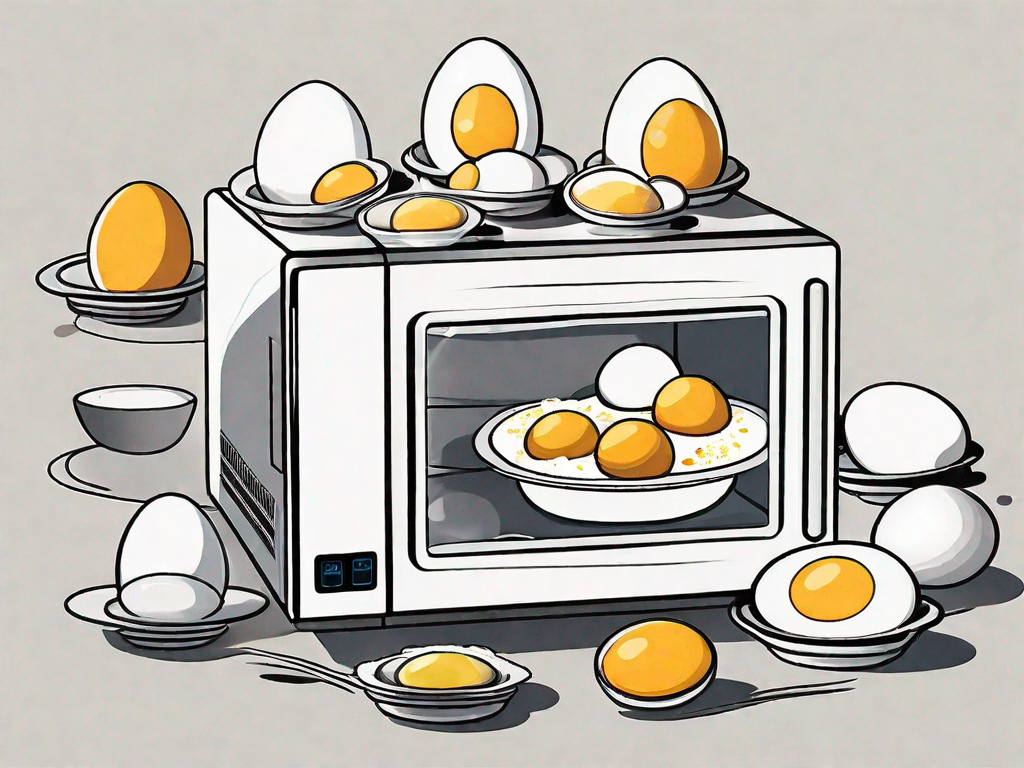 A microwave with different types of eggs (boiled