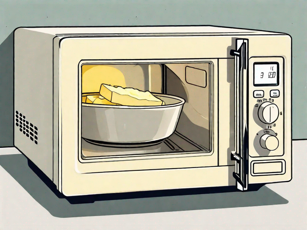 A stick of butter inside a microwave