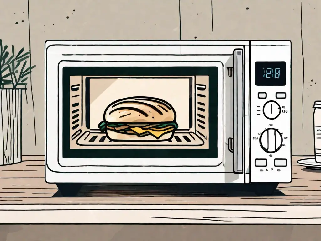 A starbucks panini inside a microwave