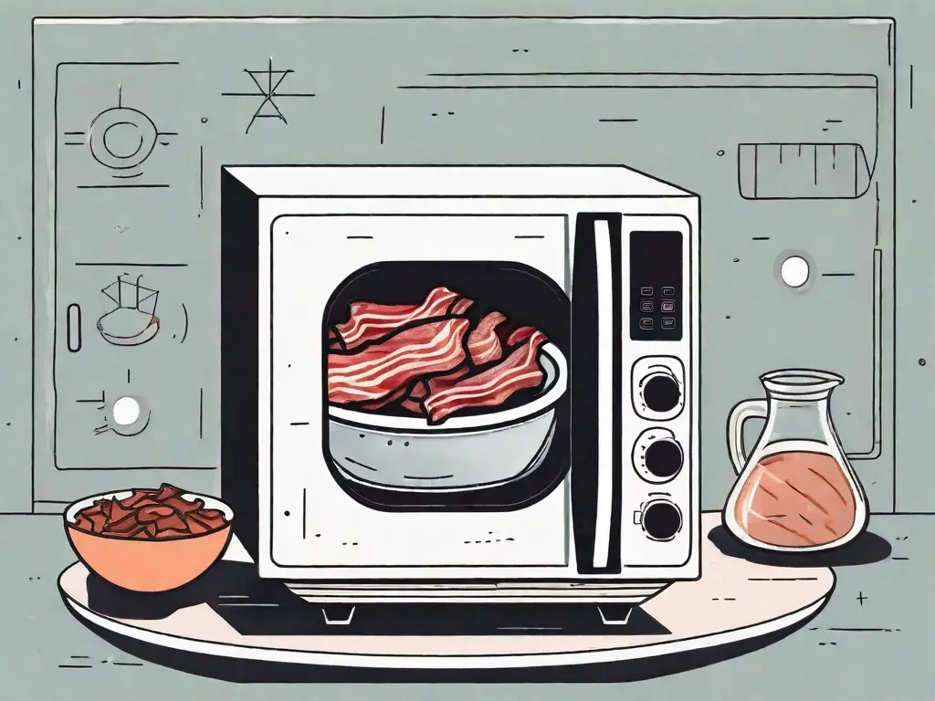 A microwave with a plate of bacon inside