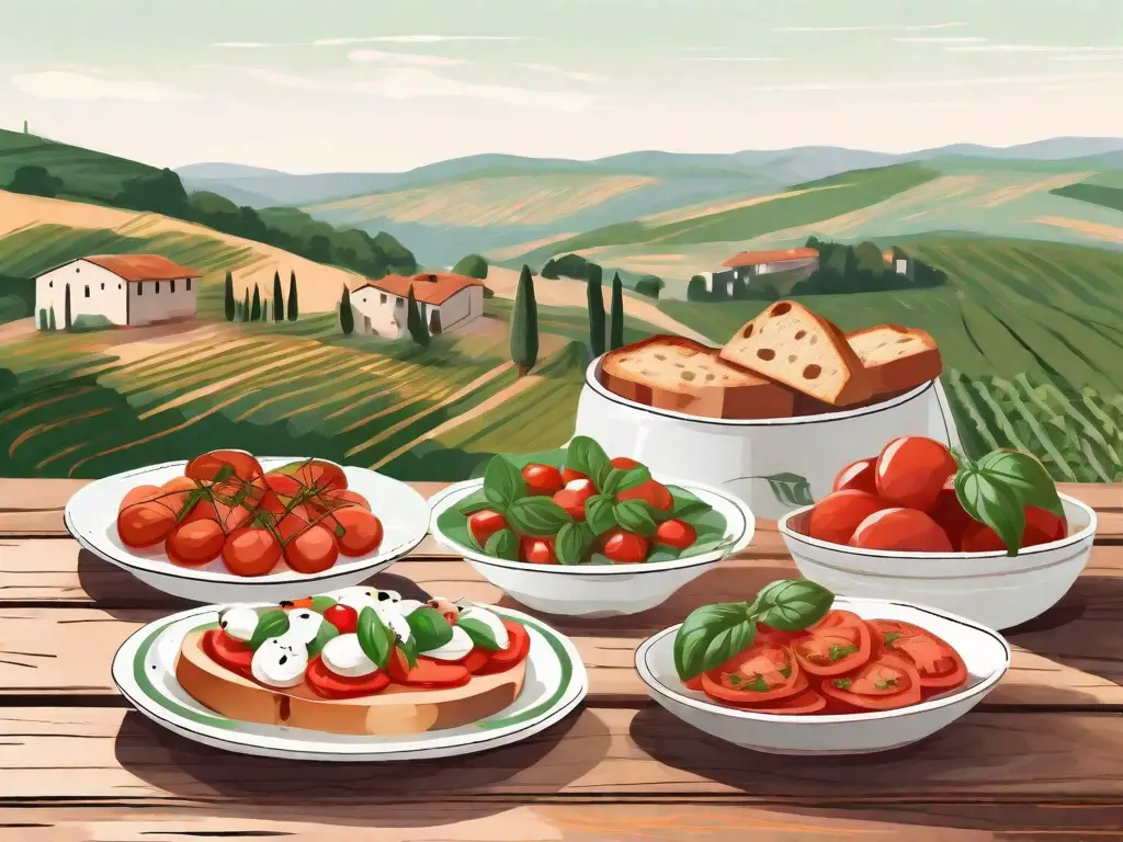 A variety of traditional italian side dishes such as bruschetta