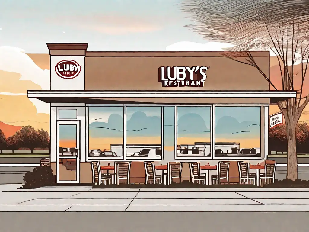 A luby's restaurant exterior at sunrise