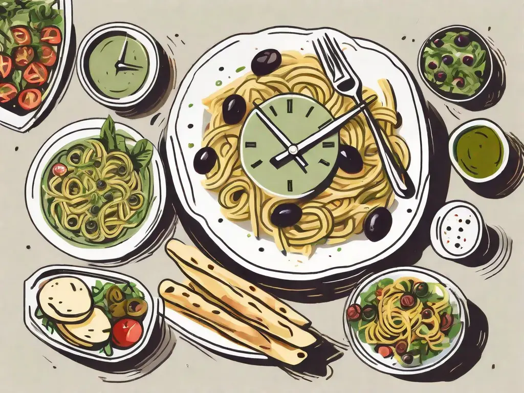 An olive garden restaurant with a clock showing lunchtime