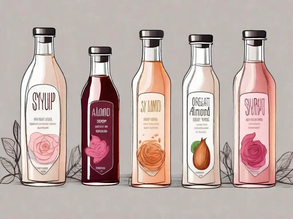 Several different types of syrups in unique bottles