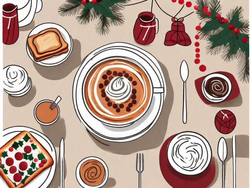 A festive table setting featuring panera bread's holiday menu items like pastries