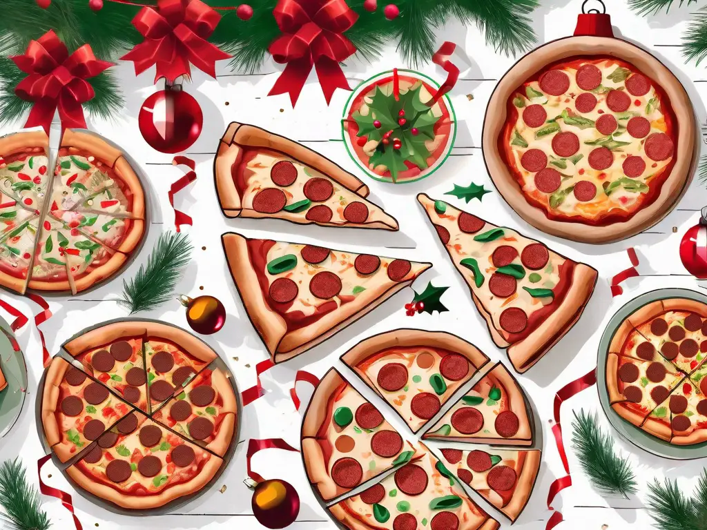 A festive table set with a variety of pizzas from papa john's
