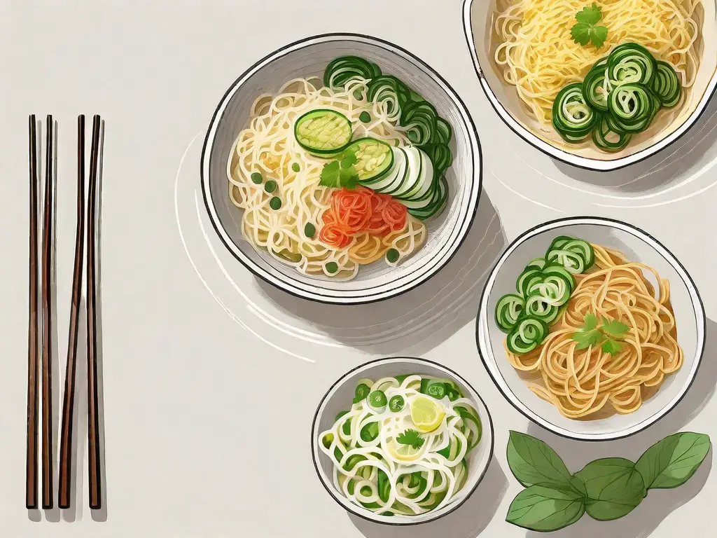 Various ramen noodle substitutes such as zucchini noodles
