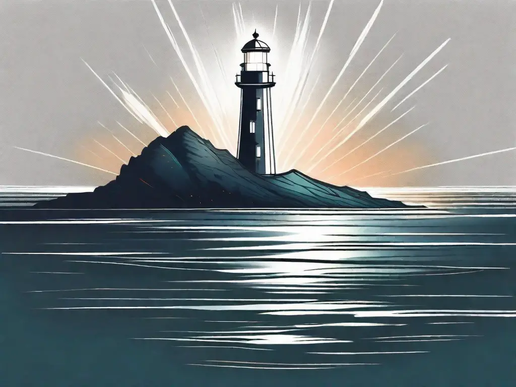 A lighthouse emitting a bright beam across a vast