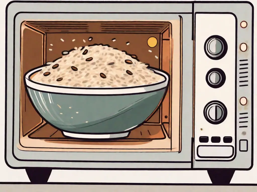 A bowl of mcdonald's oatmeal inside a microwave