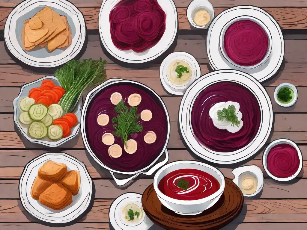 A variety of traditional russian side dishes such as pickled vegetables