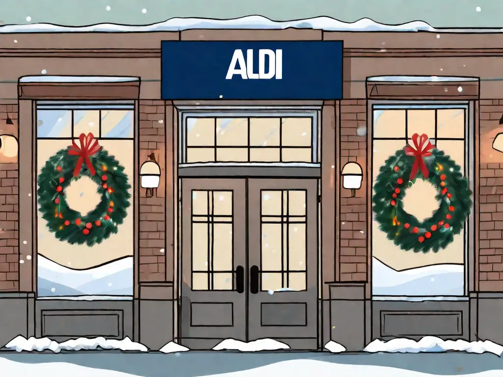 An aldi store with festive holiday decorations like wreaths