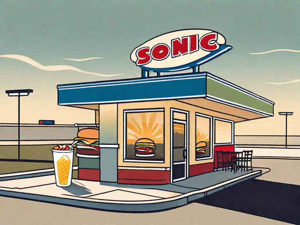 A sonic drive-in restaurant with morning light casting long shadows