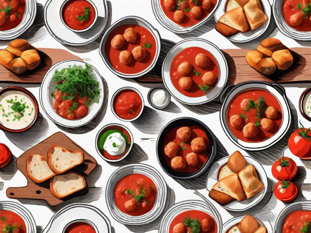 A variety of traditional spanish side dishes such as patatas bravas