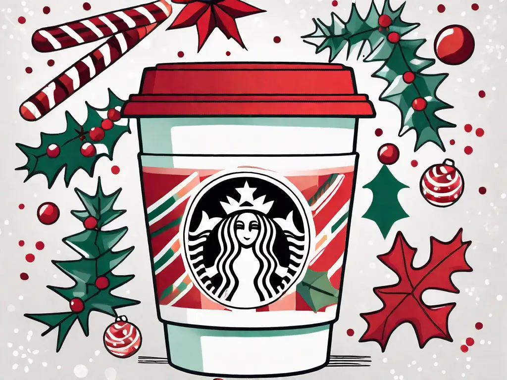 A festive starbucks cup filled with a holiday-themed drink