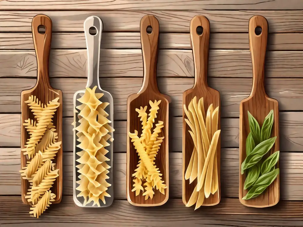 Various types of pasta such as fusilli