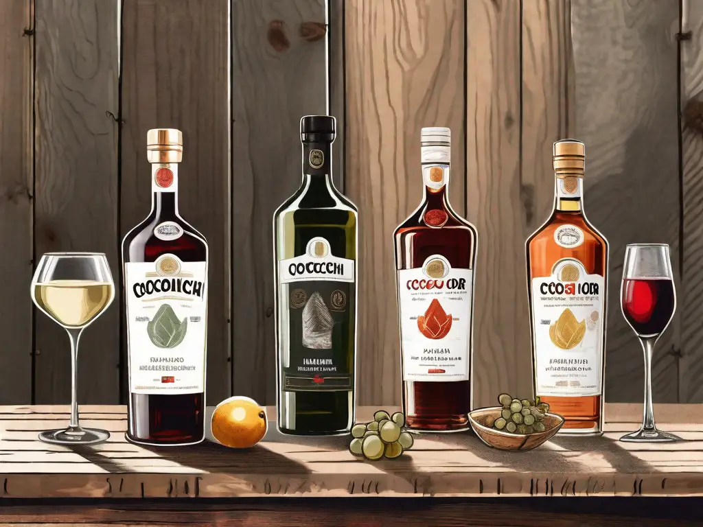 Several different types of vermouth and aperitif bottles