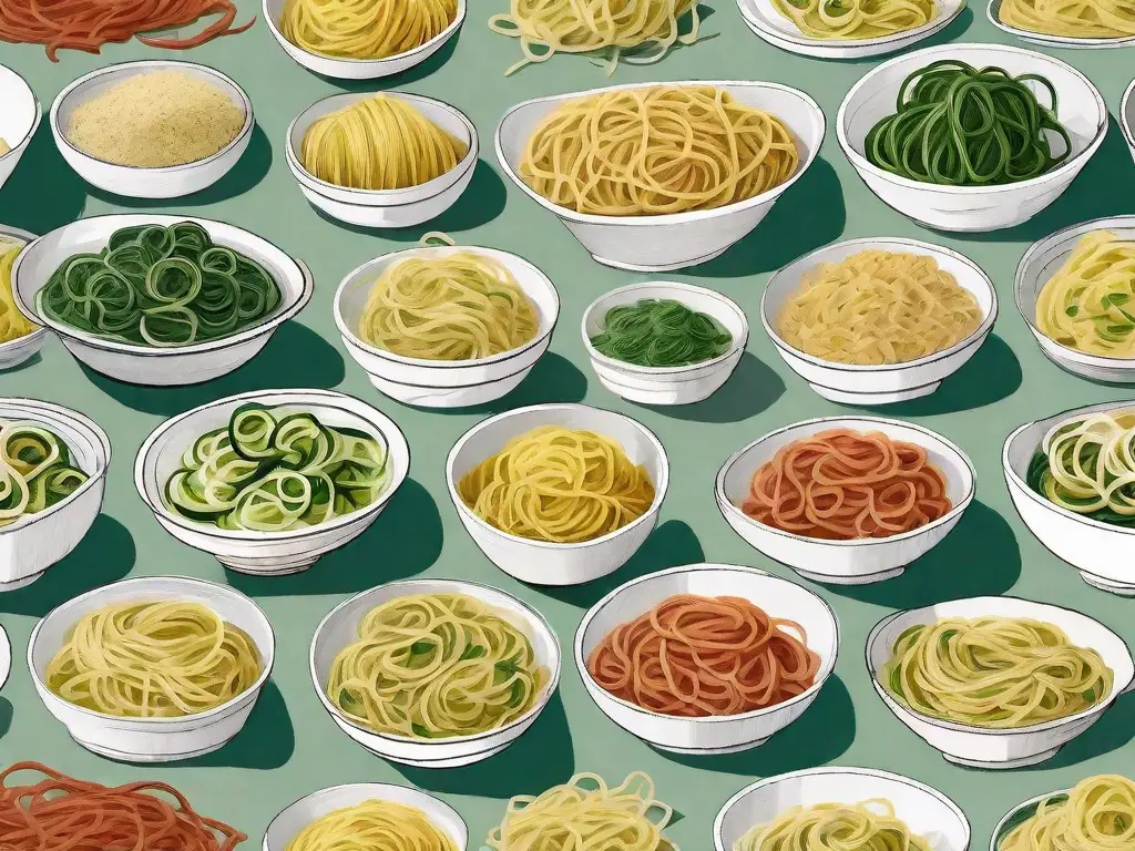 Various types of pasta substitutes like zucchini noodles