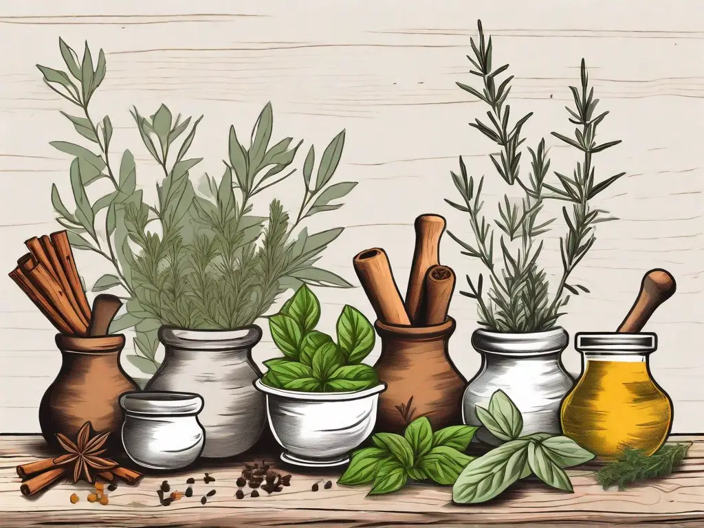 Various herbs and spices such as basil