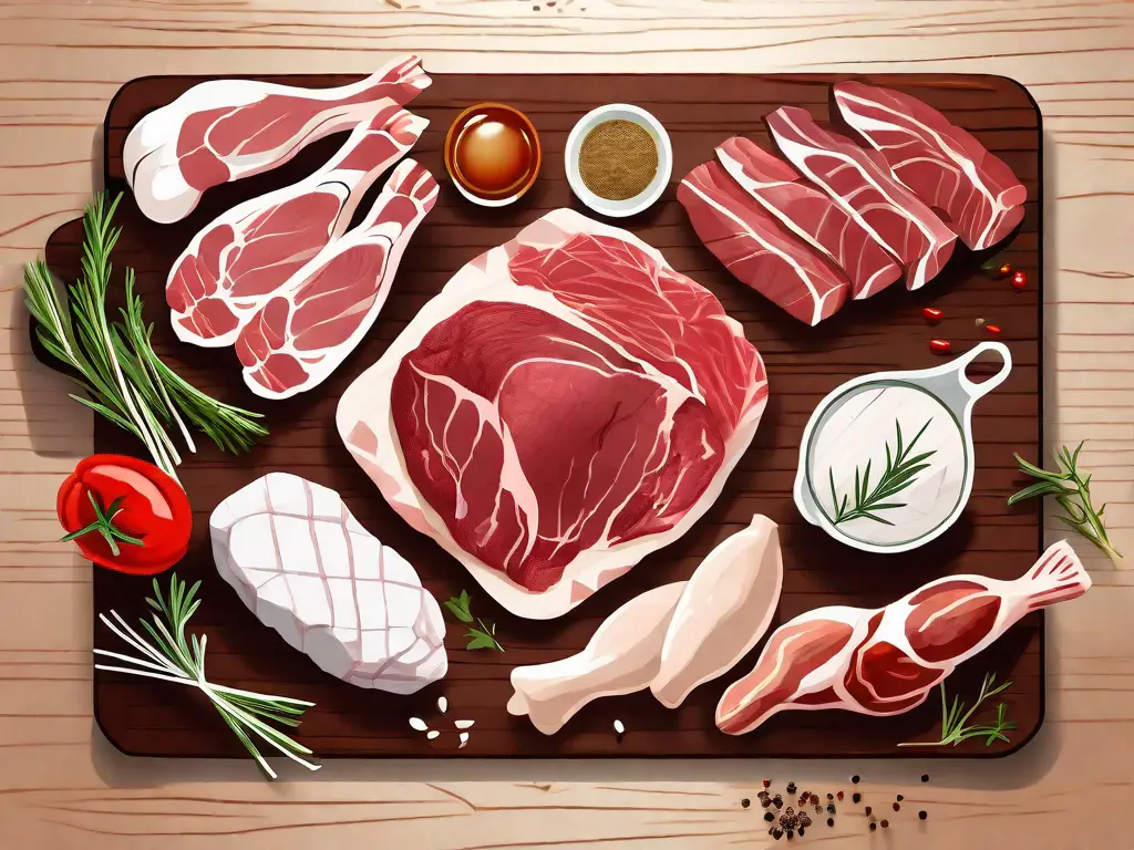 Different types of meat and poultry like steak