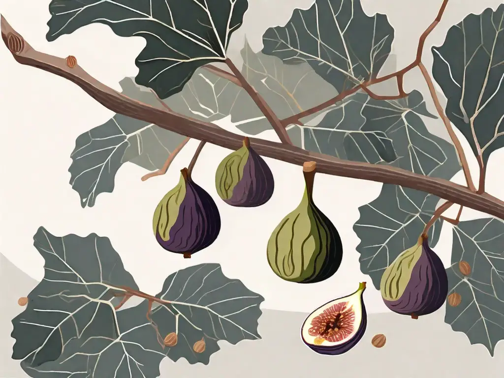 A fig tree with ripe figs hanging from the branches