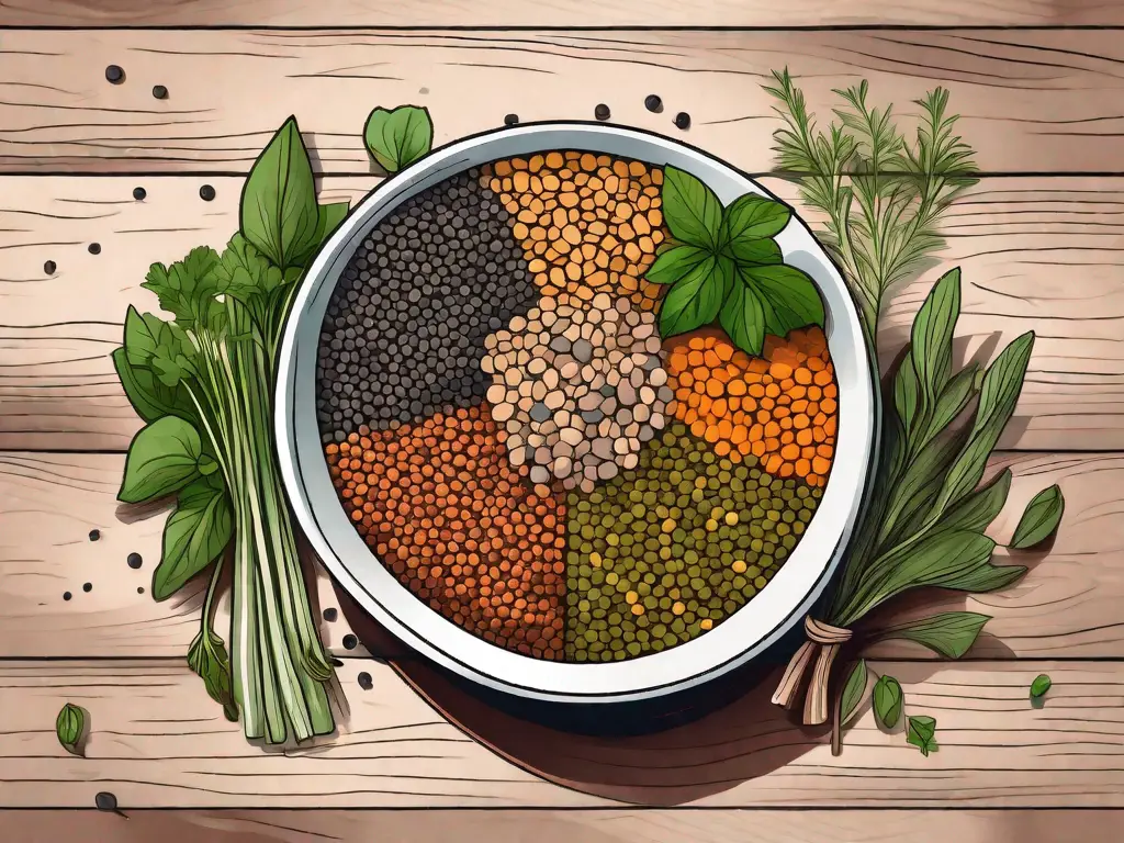 A bowl filled with various colored lentils