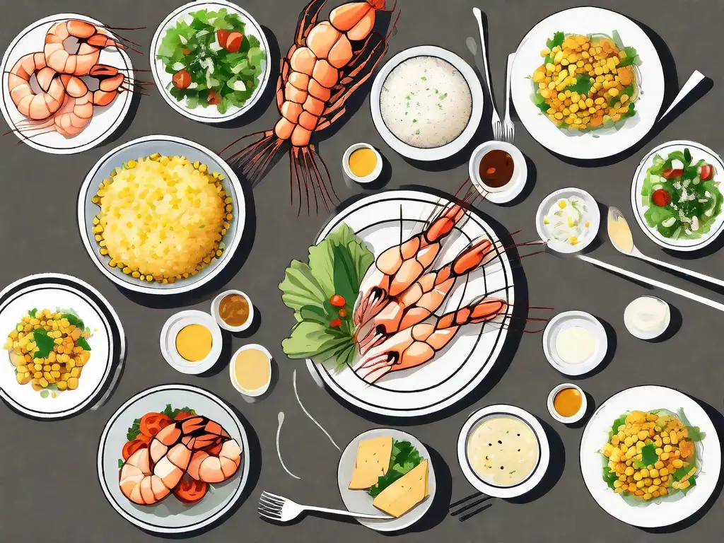 A variety of side dishes such as garlic bread