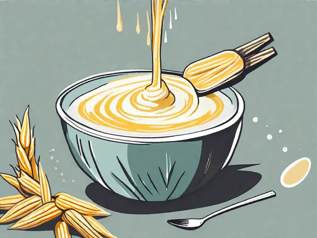 A cornstalk next to a bowl of cornstarch