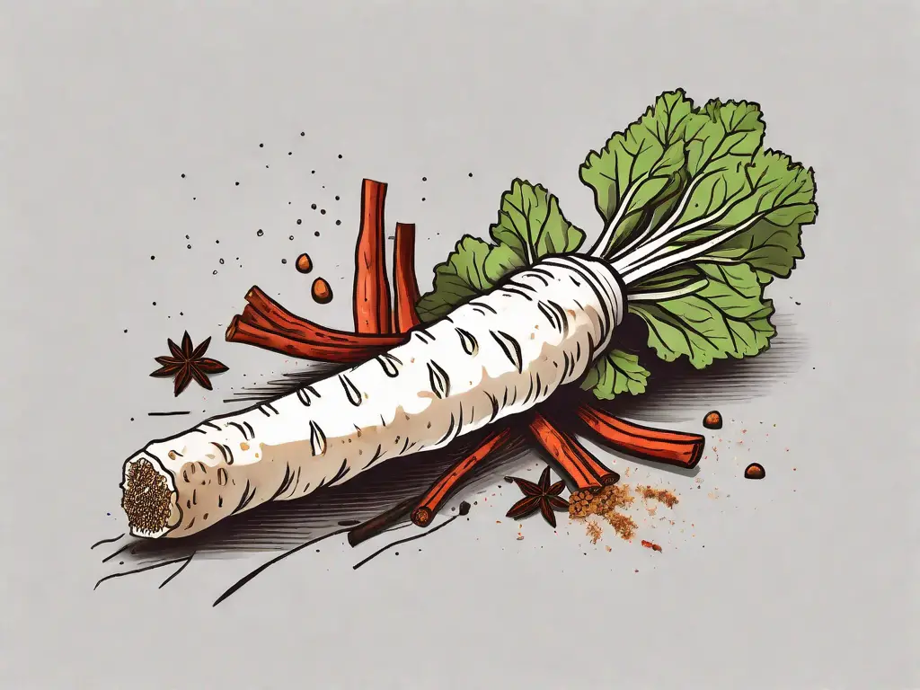 A horseradish root freshly pulled from the ground