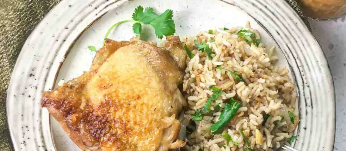 Dutch Oven Chicken Rice with Peanut-Sriracha Sauce | Tiny Kitchen Divas