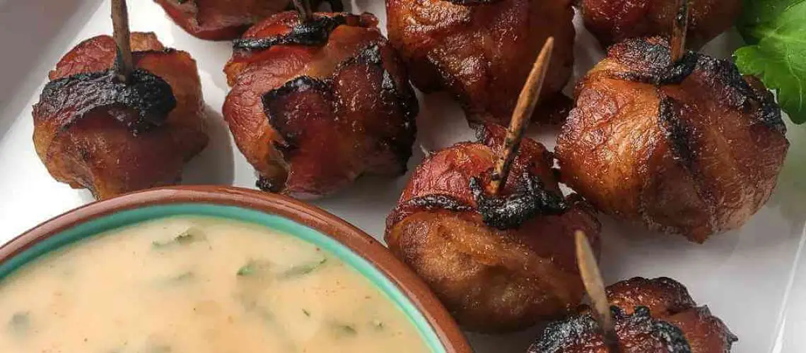 Keto Bacon-Wrapped Water Chestnuts with Spicy Mustard Dip | Tiny